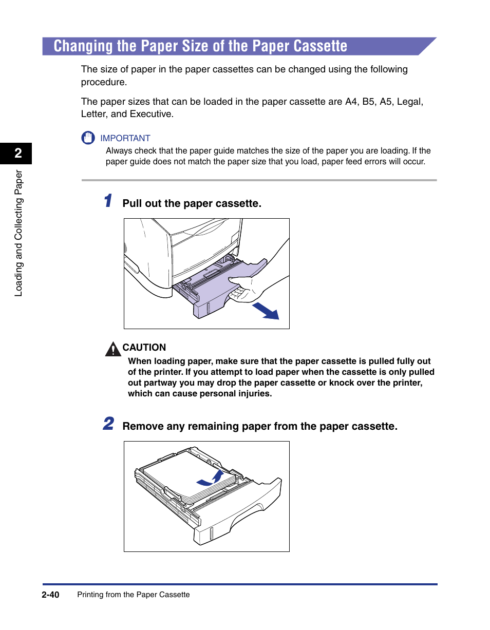 Changing the paper size of the paper cassette, Changing the paper size of the paper cassette -40 | Axis Communications LBP 5200 User Manual | Page 79 / 389