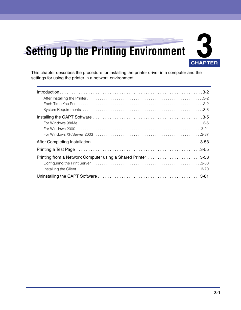 Chapter 3 setting up the printing environment, Chapter 3, Setting up the printing environment | Axis Communications LBP 5200 User Manual | Page 86 / 389
