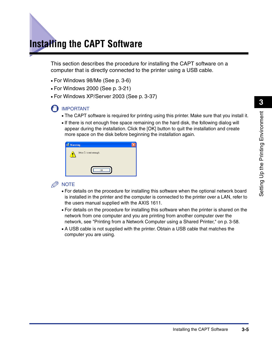 Installing the capt software, Installing the capt software -5 | Axis Communications LBP 5200 User Manual | Page 90 / 389