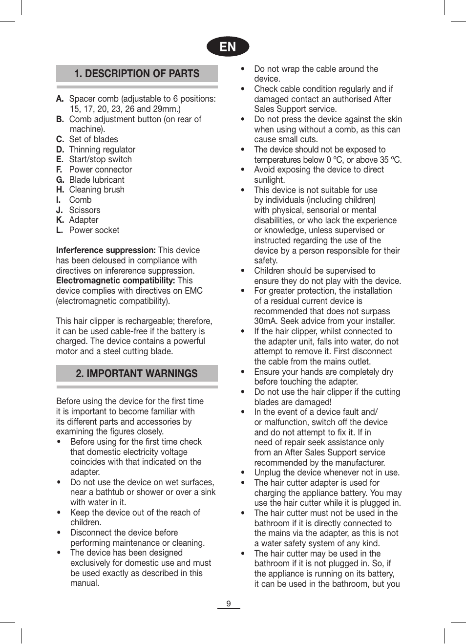 Description of parts, Important warnings | Fagor MCP-45C User Manual | Page 10 / 46