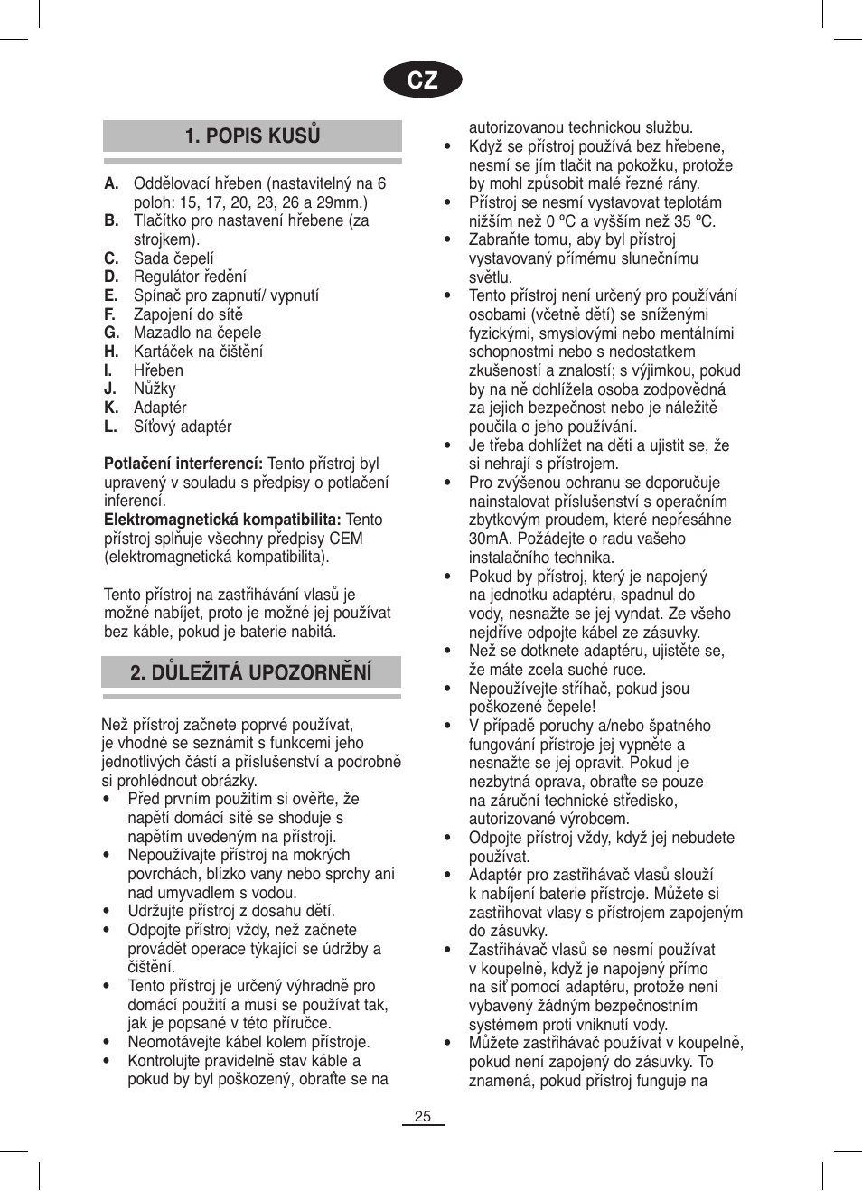 Popis kusů, Důležitá upozornění | Fagor MCP-45C User Manual | Page 26 / 46