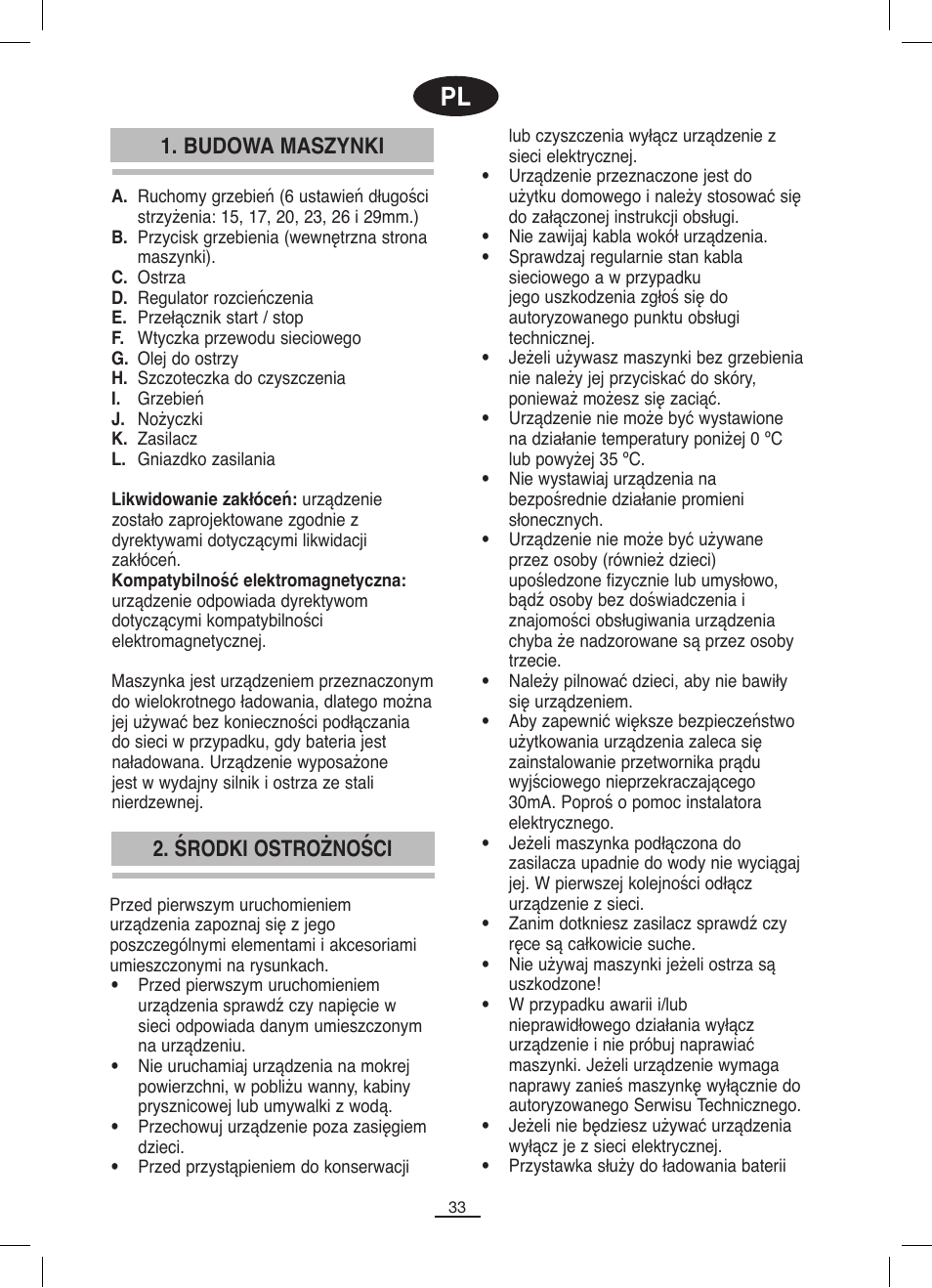 Budowa maszynki, Środki ostrożności | Fagor MCP-45C User Manual | Page 34 / 46