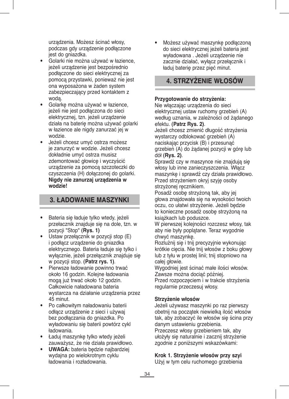 Ładowanie maszynki 4. strzyżenie włosów | Fagor MCP-45C User Manual | Page 35 / 46