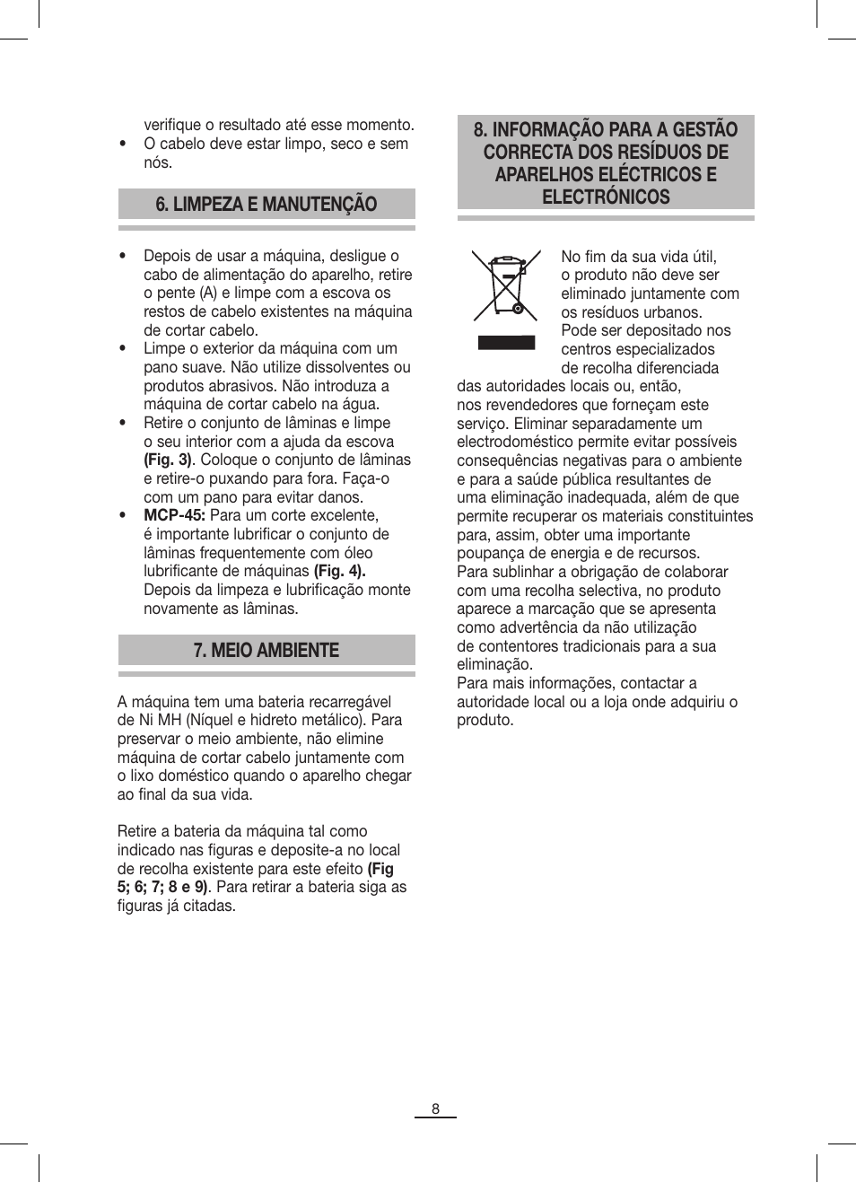 Meio ambiente 6. limpeza e manutenção | Fagor MCP-45C User Manual | Page 9 / 46