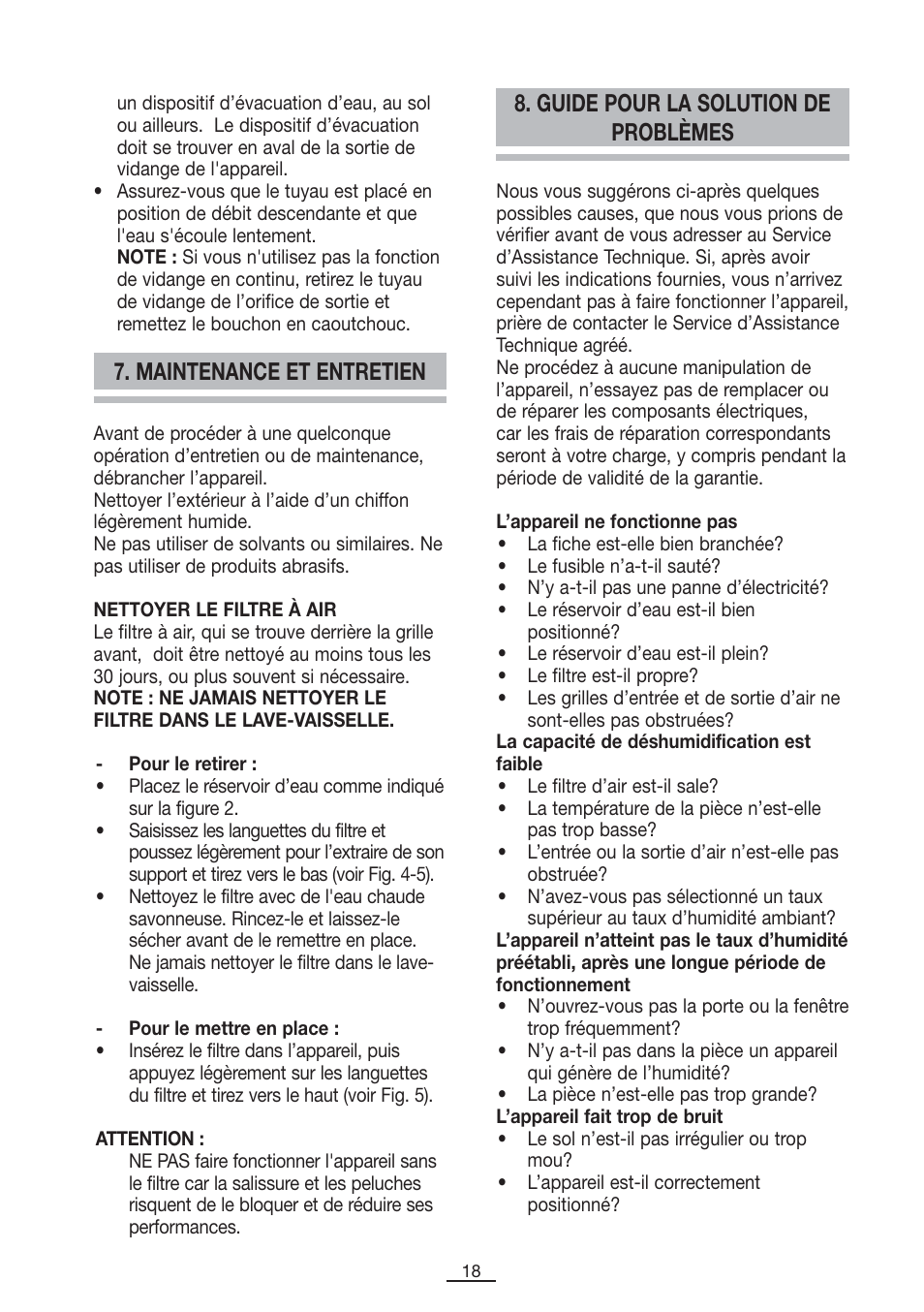 Guide pour la solution de problèmes, Maintenance et entretien | Fagor DH-10D User Manual | Page 19 / 54