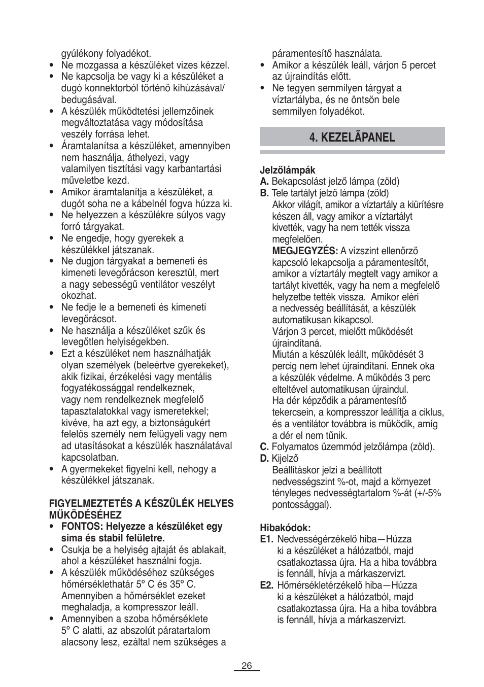 Kezelãpanel | Fagor DH-10D User Manual | Page 27 / 54