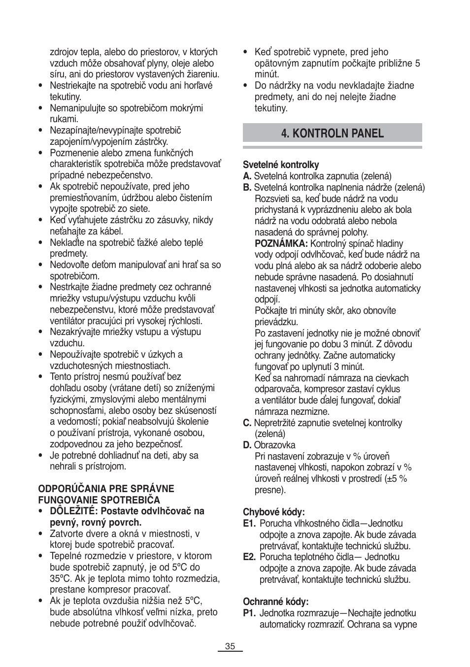 Kontroln panel | Fagor DH-10D User Manual | Page 36 / 54