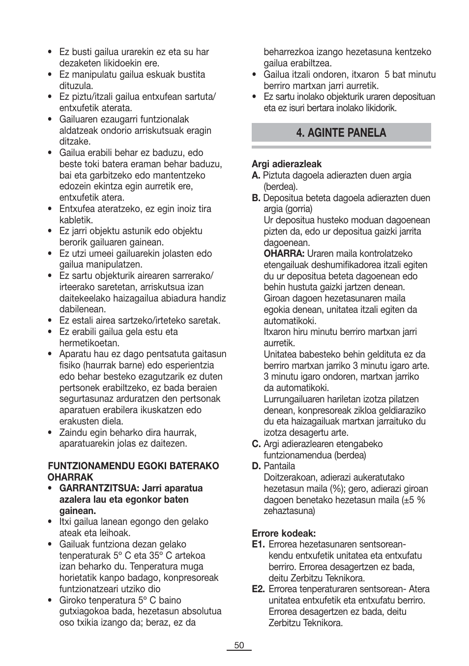 Aginte panela | Fagor DH-10D User Manual | Page 51 / 54