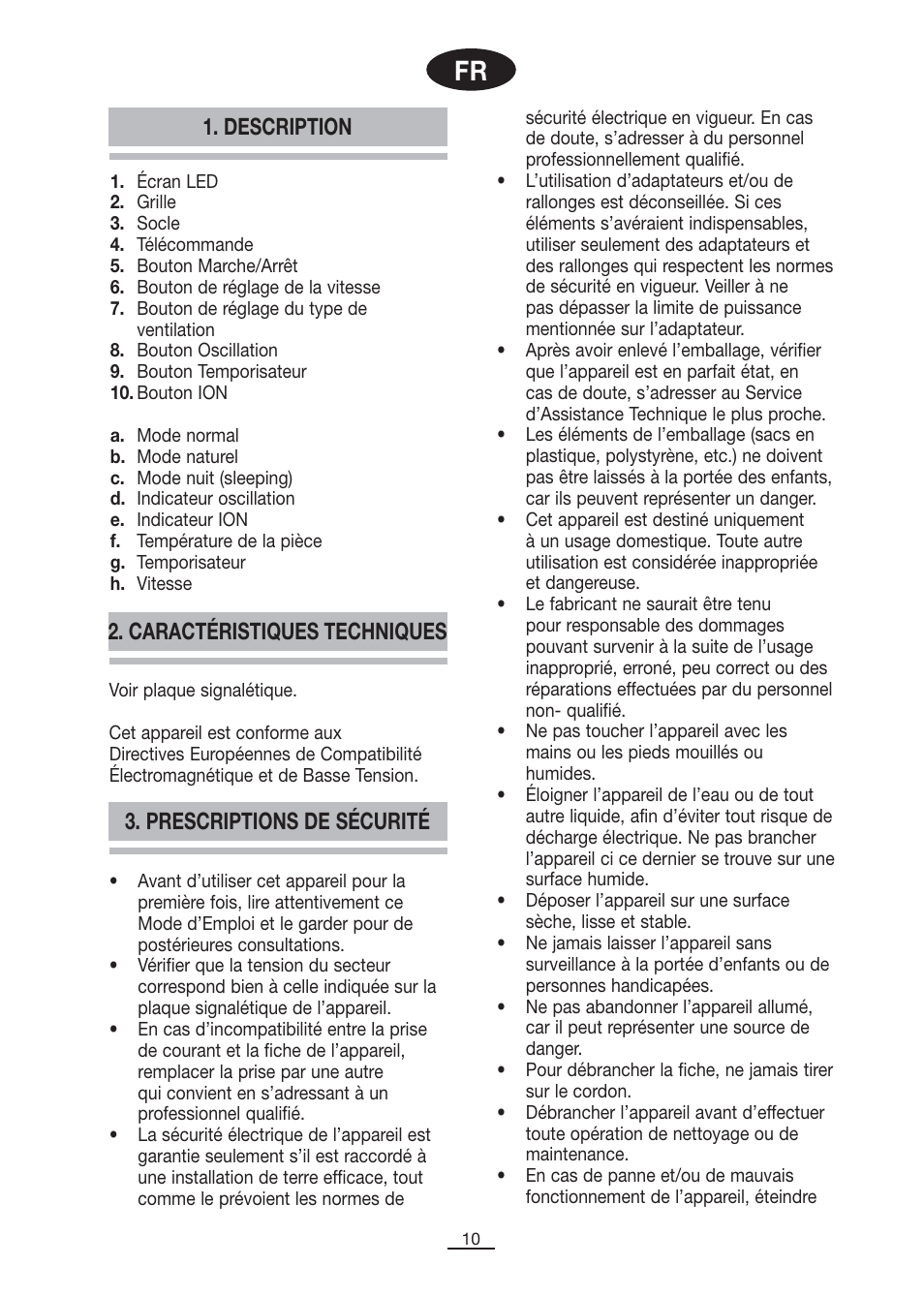 Prescriptions de sécurité 1. description, Caractéristiques techniques | Fagor CA-90CI User Manual | Page 11 / 39