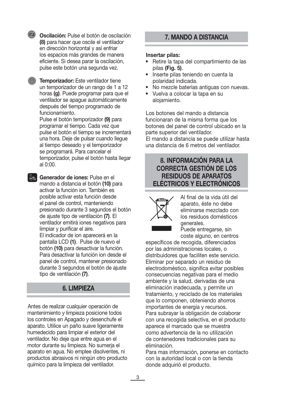Limpieza, Mando a distancia | Fagor CA-90CI User Manual | Page 4 / 39