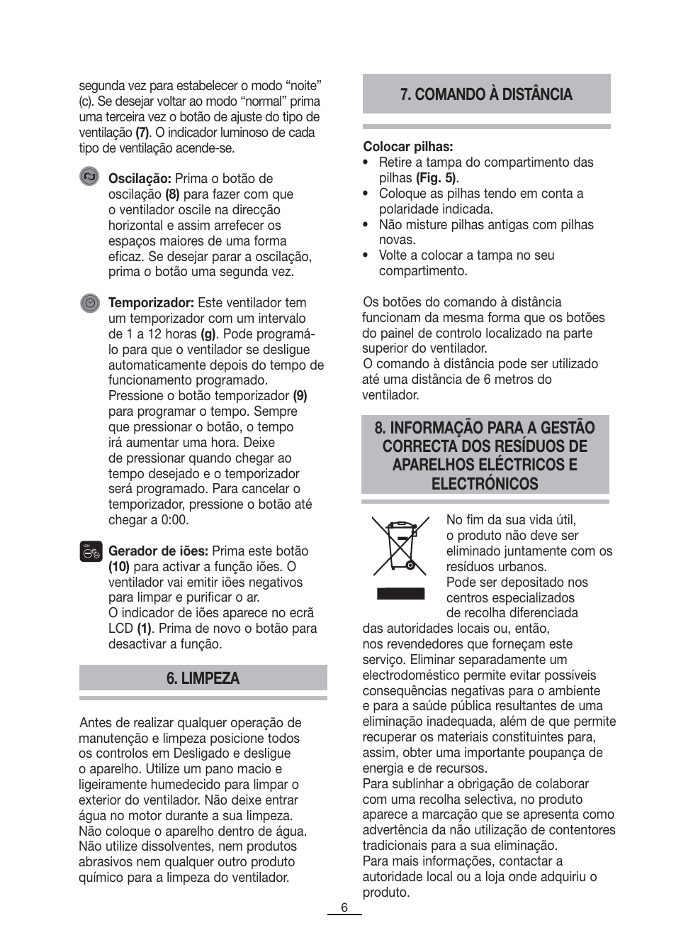 Limpeza, Comando à distância | Fagor CA-90CI User Manual | Page 7 / 39