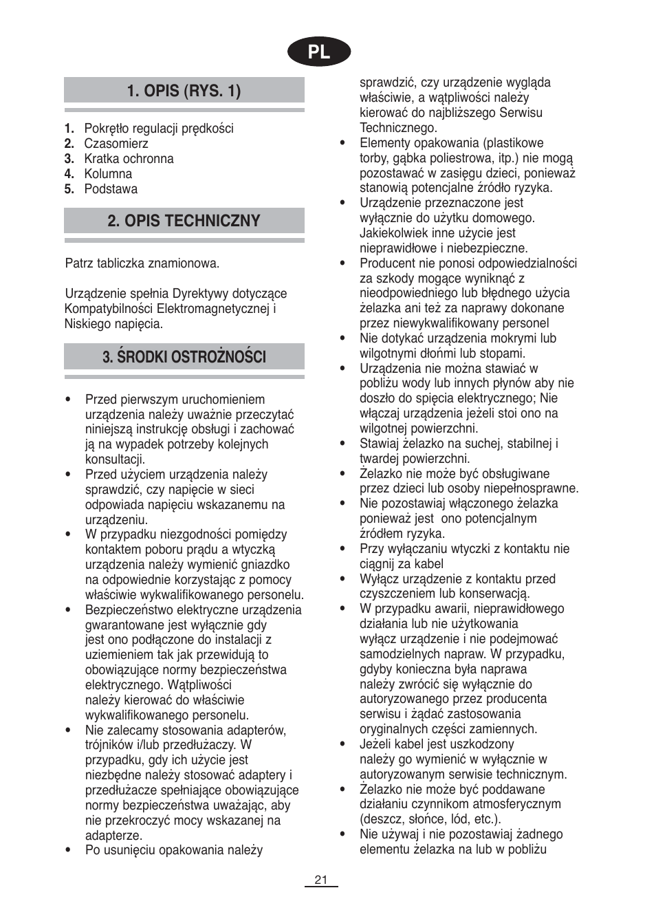 Opis (rys. 1), Środki ostrożności 2. opis techniczny | Fagor CA-80 User Manual | Page 22 / 34