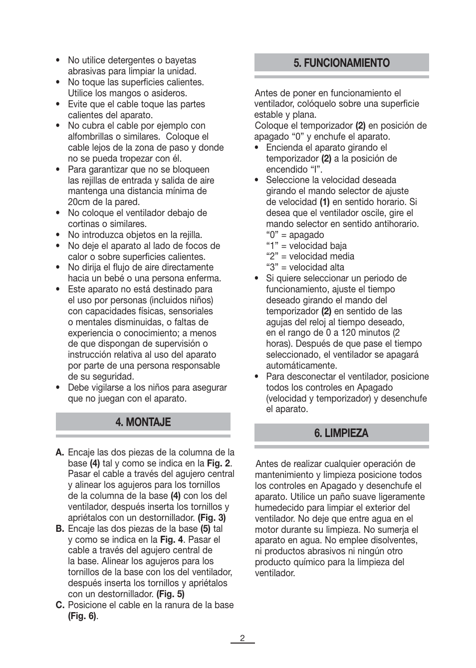 Limpieza, Montaje, Funcionamiento | Fagor CA-80 User Manual | Page 3 / 34