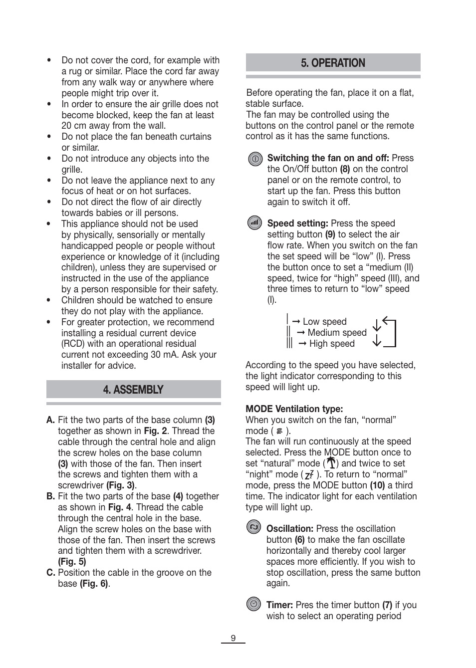 Assembly 5. operation | Fagor CA-80C User Manual | Page 10 / 40