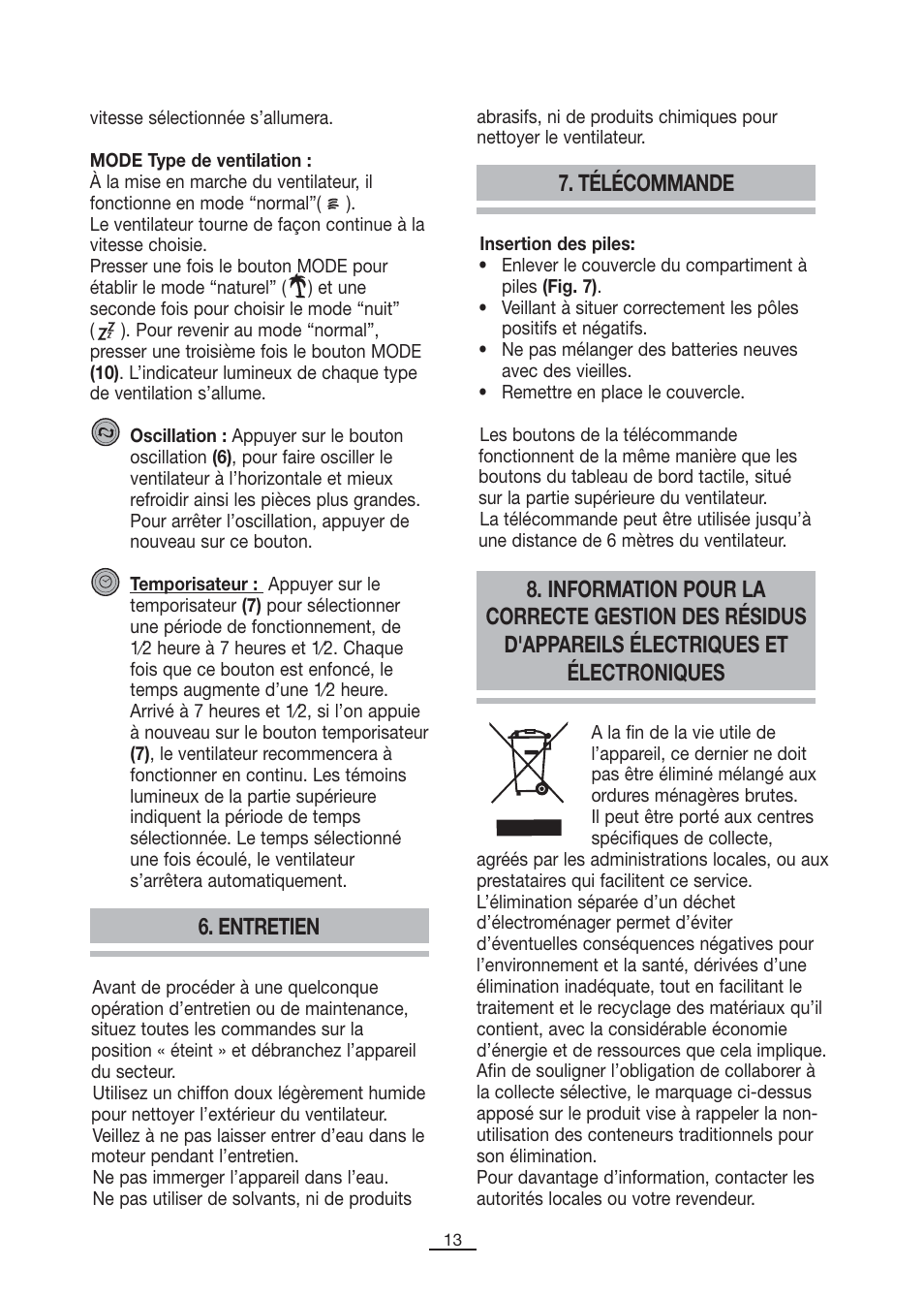 Entretien, Télécommande | Fagor CA-80C User Manual | Page 14 / 40