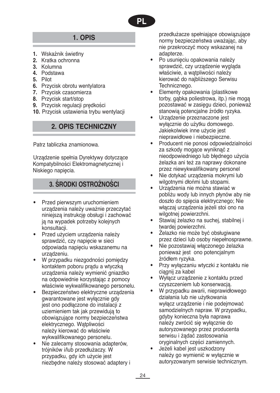 Opis, Środki ostrożności 2. opis techniczny | Fagor CA-80C User Manual | Page 25 / 40