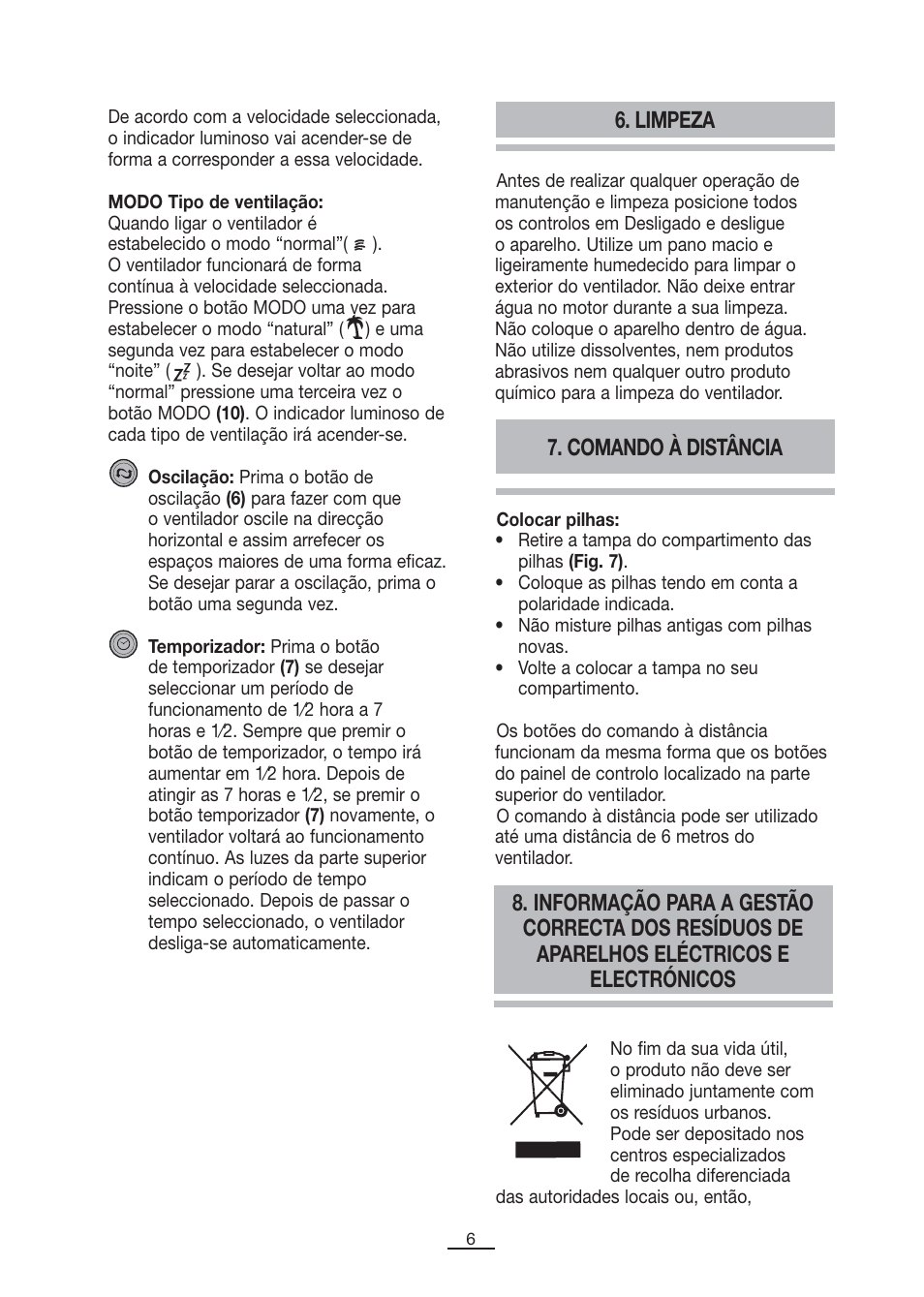 Limpeza, Comando à distância | Fagor CA-80C User Manual | Page 7 / 40