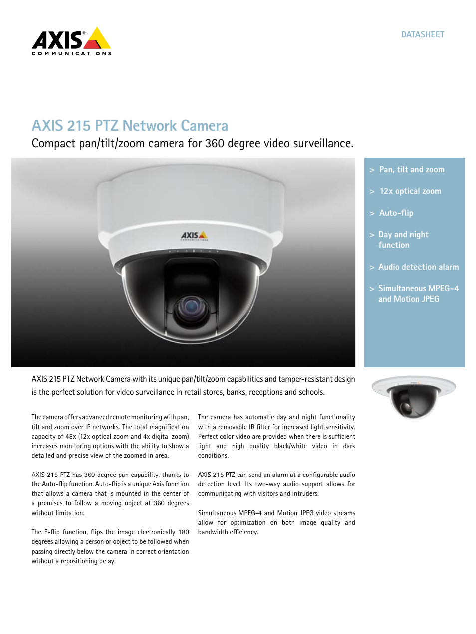 Axis Communications 215 PTZ User Manual | 2 pages