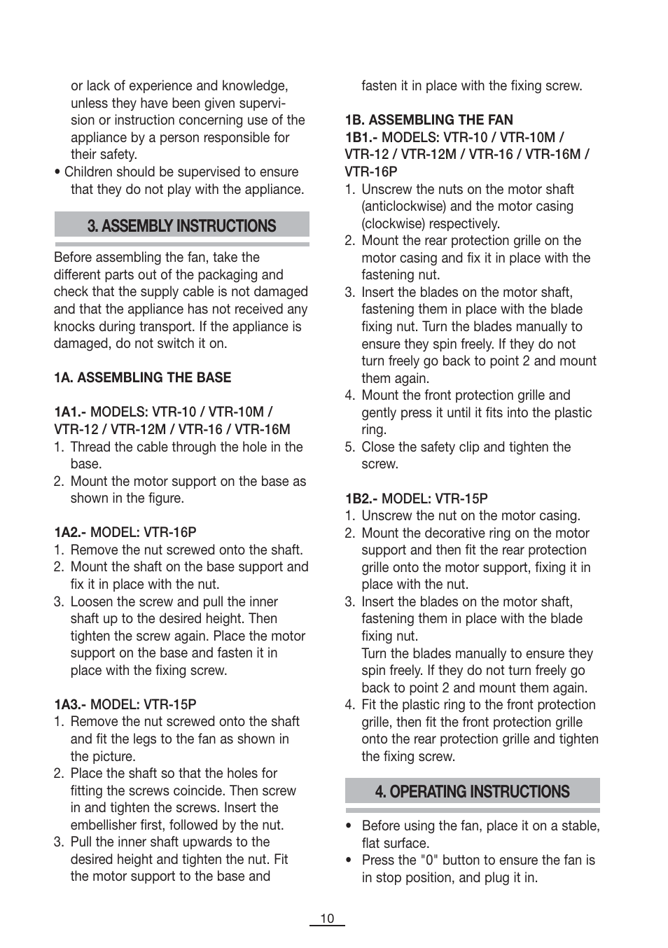 Assembly instructions 4. operating instructions | Fagor VTR-12 User Manual | Page 12 / 42