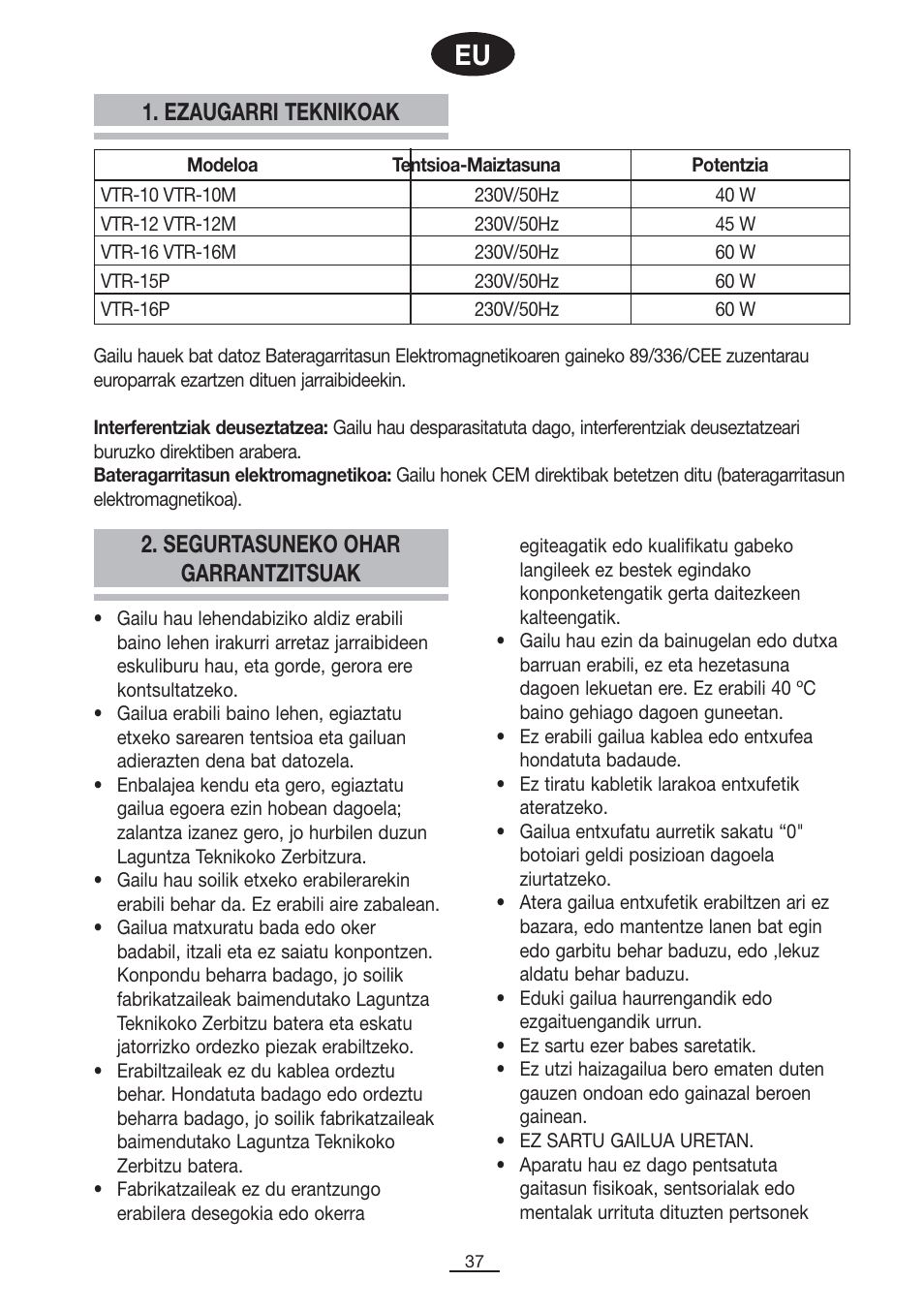 Fagor VTR-12 User Manual | Page 39 / 42