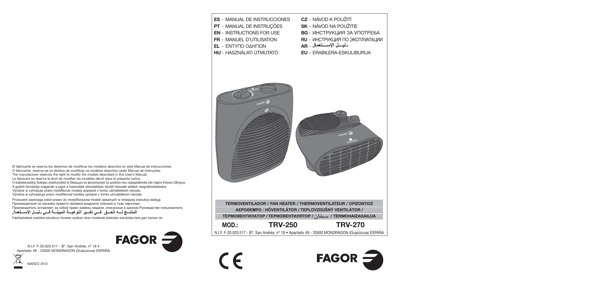 Fagor TRV-270 User Manual | 25 pages
