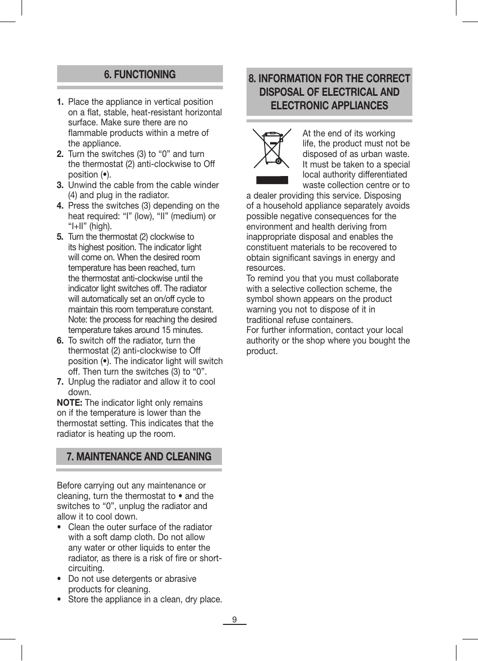 Functioning, Maintenance and cleaning | Fagor RN-1500 User Manual | Page 10 / 46