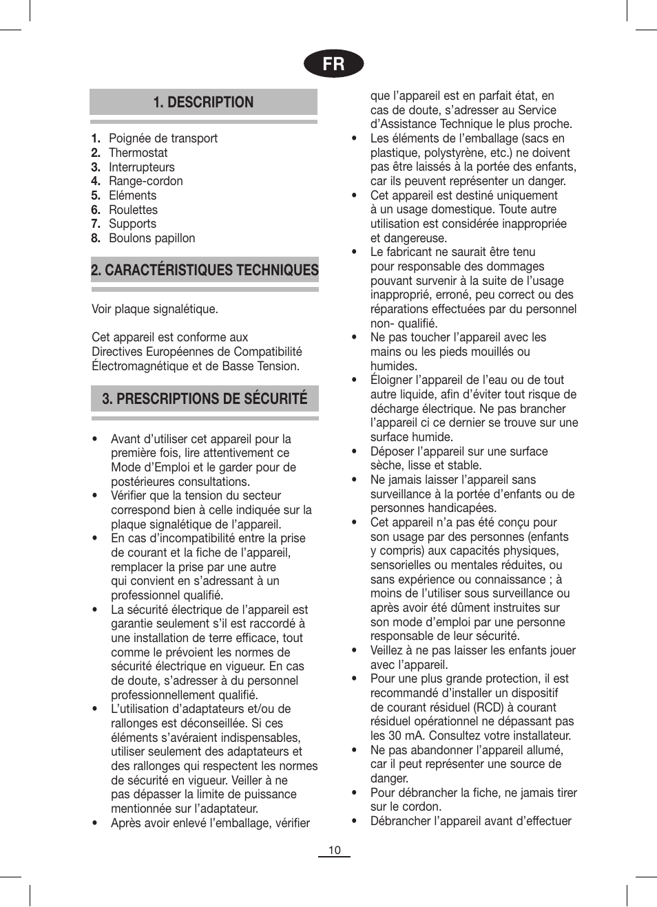 Prescriptions de sécurité 1. description, Caractéristiques techniques | Fagor RN-1500 User Manual | Page 11 / 46