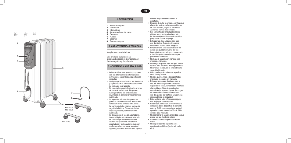 Descripción 3. advertencias de seguridad, Características técnicas | Fagor RN-1500 User Manual | Page 2 / 46