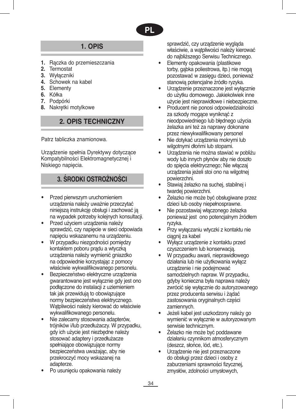 Opis, Środki ostrożności 2. opis techniczny | Fagor RN-1500 User Manual | Page 35 / 46