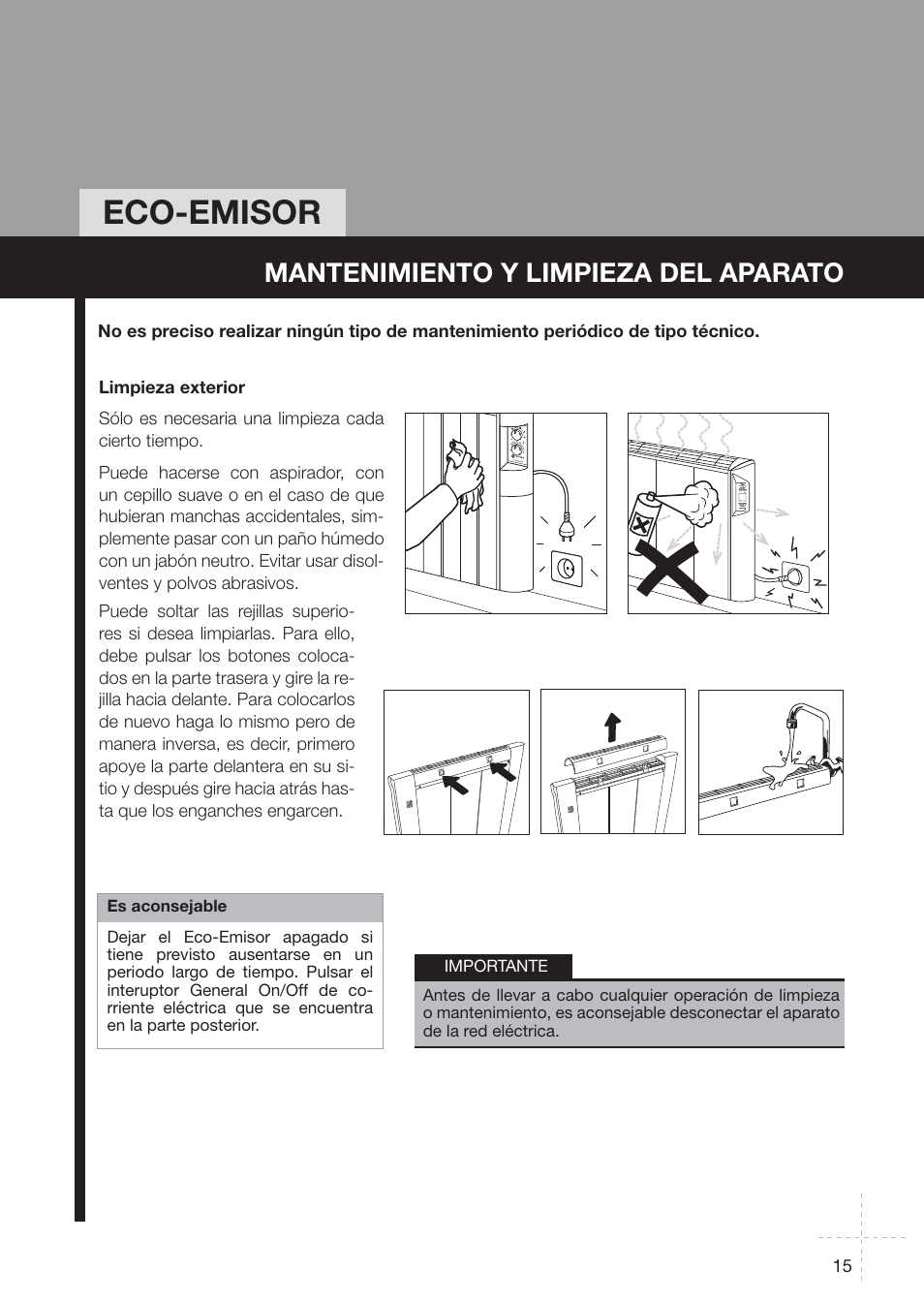 Eco-emisor, Mantenimiento y limpieza del aparato | Fagor REIN-652I User Manual | Page 15 / 74