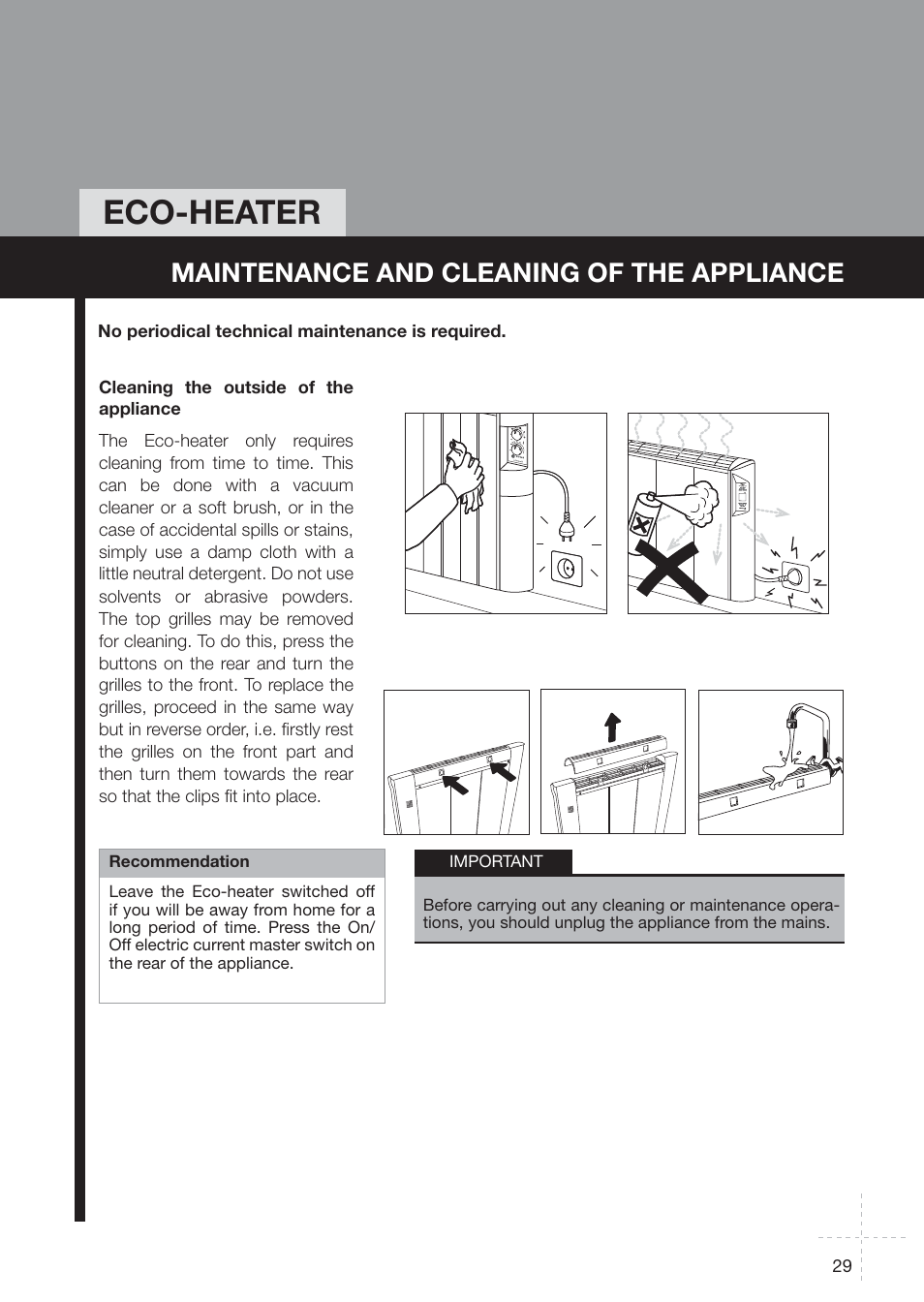 Eco-heater, Maintenance and cleaning of the appliance | Fagor REIN-652I User Manual | Page 29 / 74