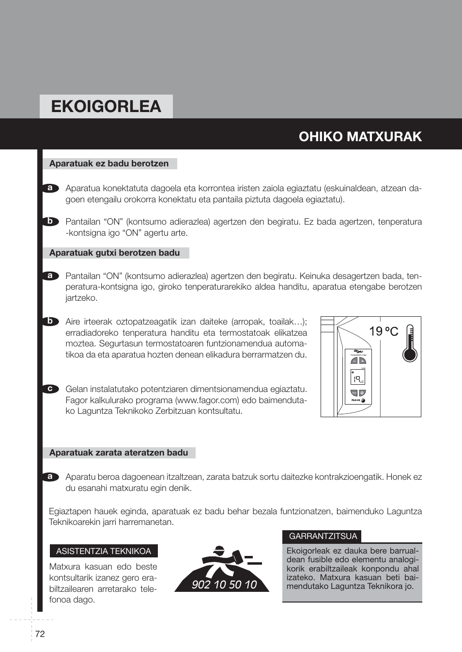 Ekoigorlea, Ohiko matxurak | Fagor REIN-652I User Manual | Page 72 / 74