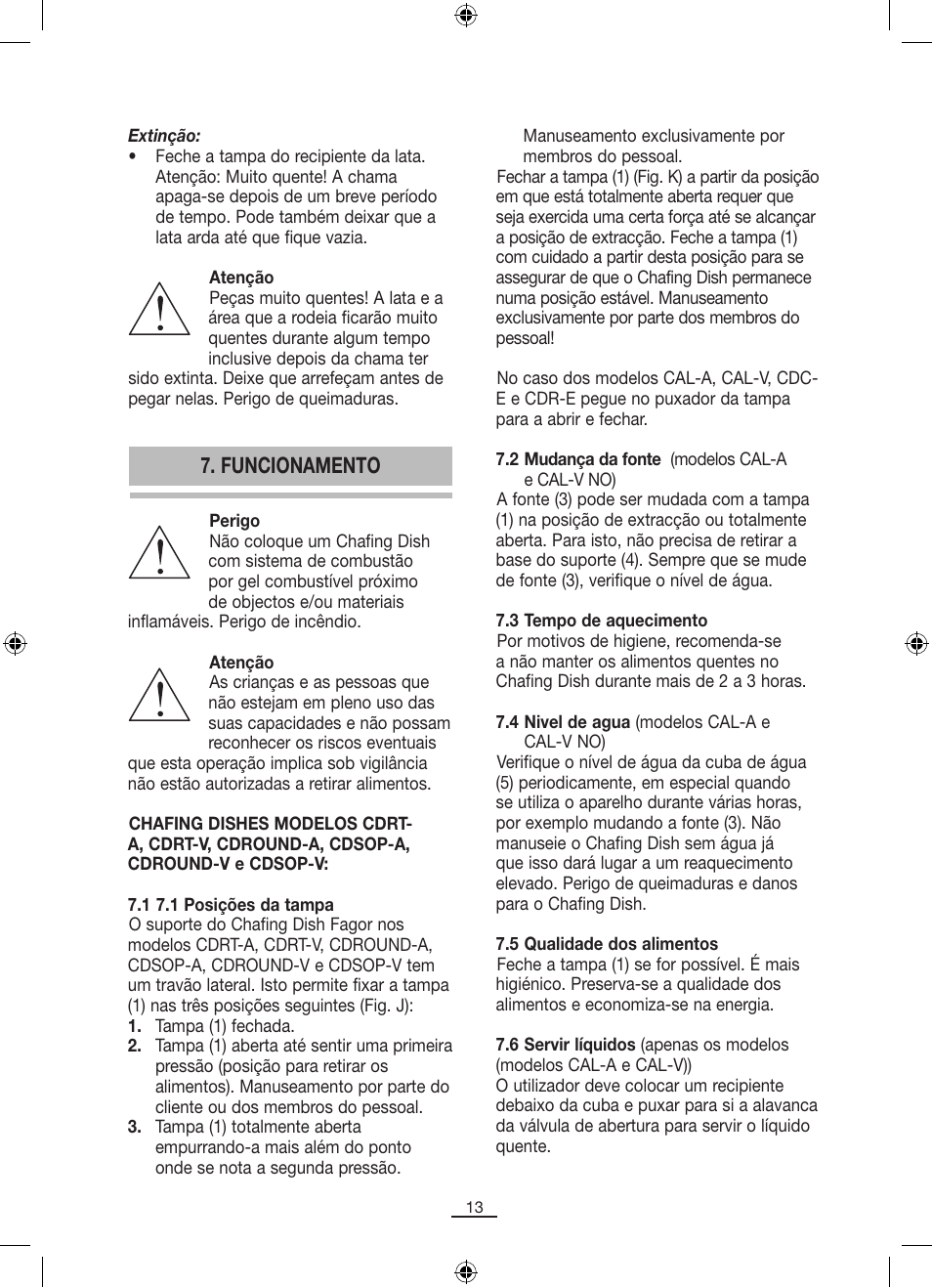 Funcionamento | Fagor SERV-V User Manual | Page 15 / 30