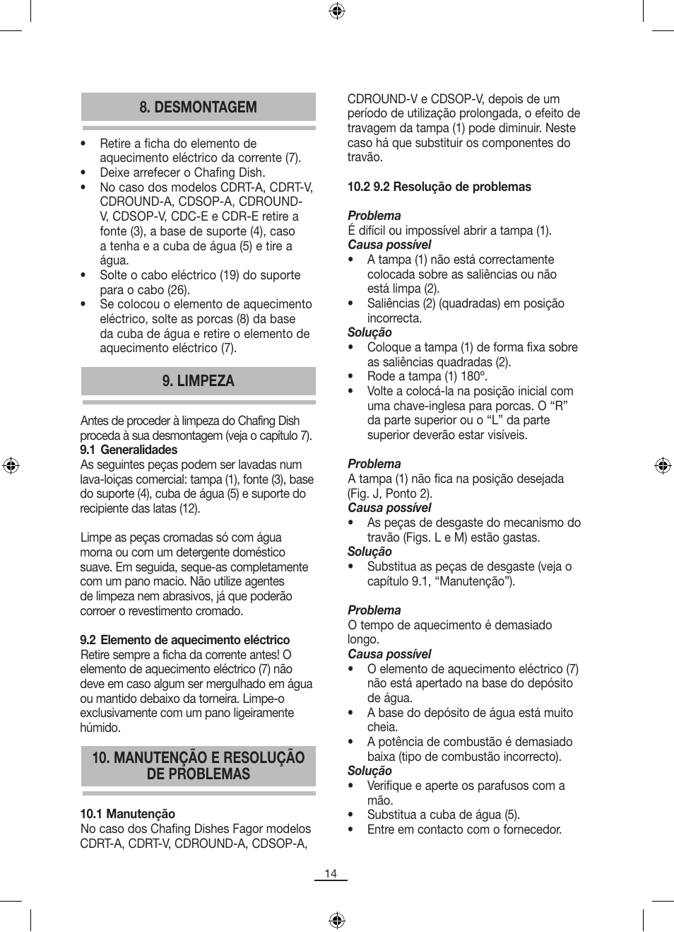 Desmontagem, Limpeza, Manutenção e resolução de problemas | Fagor SERV-V User Manual | Page 16 / 30