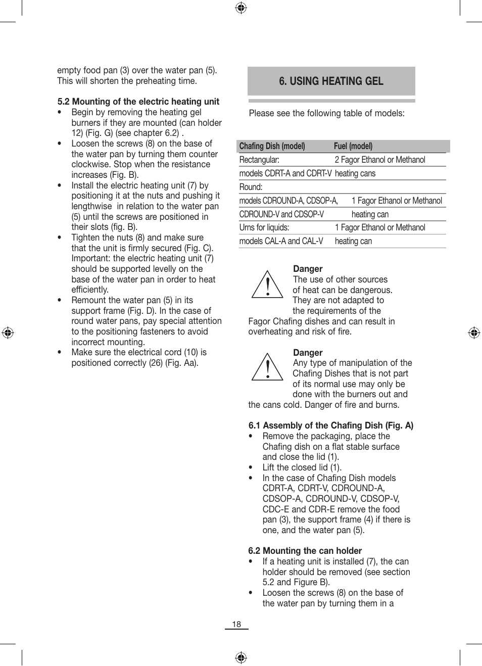 Using heating gel | Fagor SERV-V User Manual | Page 20 / 30