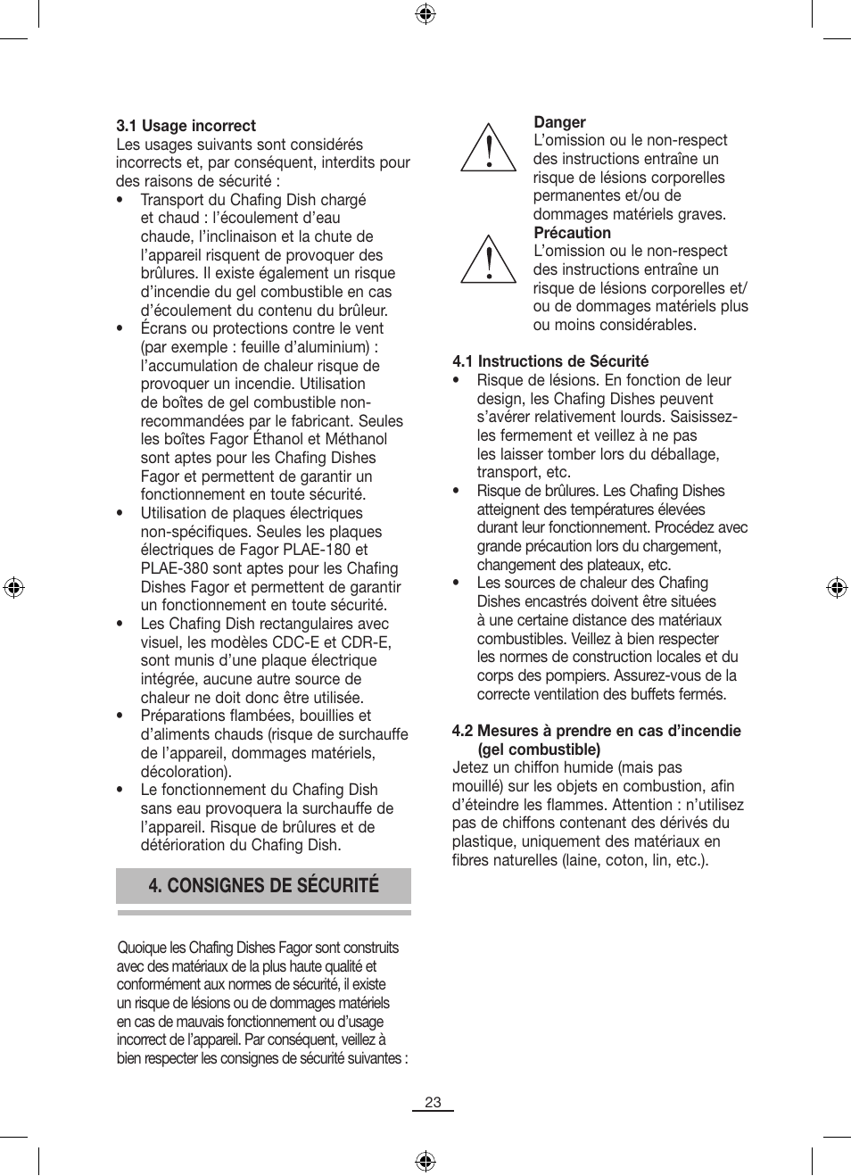 Consignes de sécurité | Fagor SERV-V User Manual | Page 25 / 30