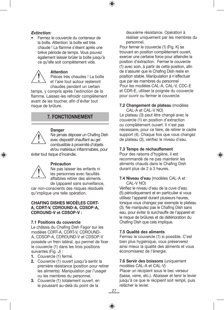 Fonctionnement | Fagor SERV-V User Manual | Page 29 / 30