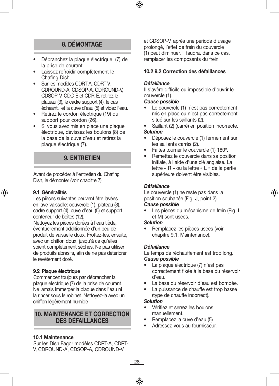 Démontage, Entretien, Maintenance et correction des défaillances | Fagor SERV-V User Manual | Page 30 / 30