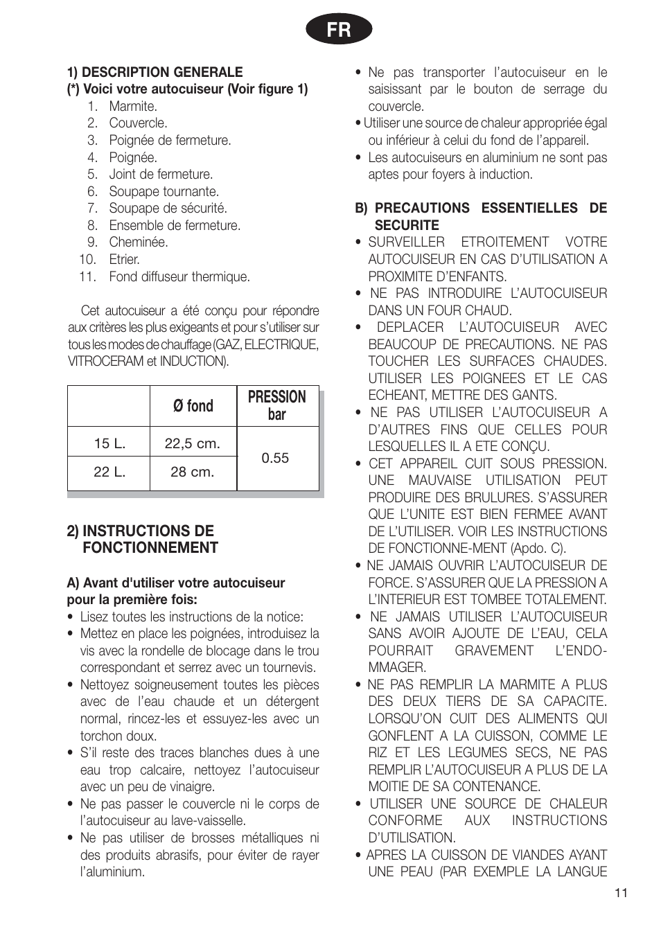 Ø fond, Pression bar | Fagor PRACTICA User Manual | Page 13 / 36