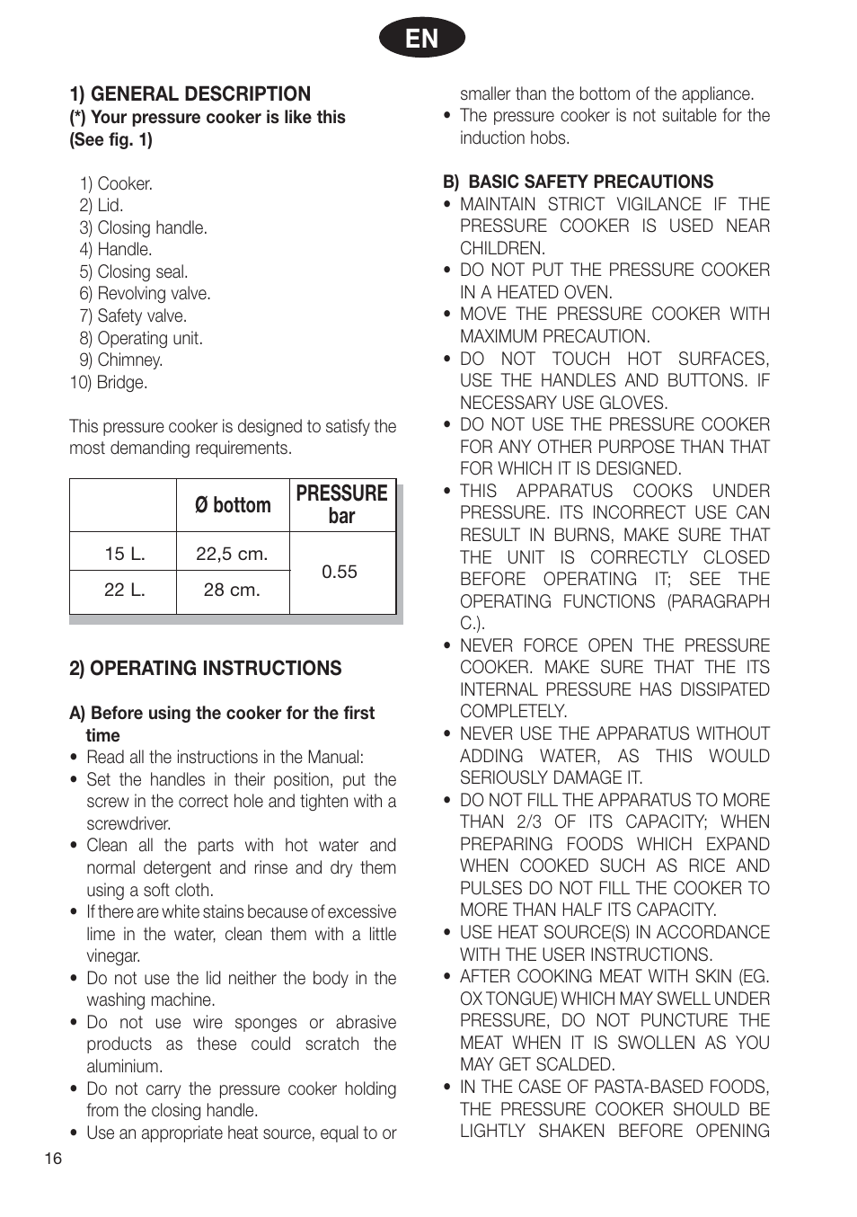 Ø bottom, Pressure bar | Fagor PRACTICA User Manual | Page 18 / 36