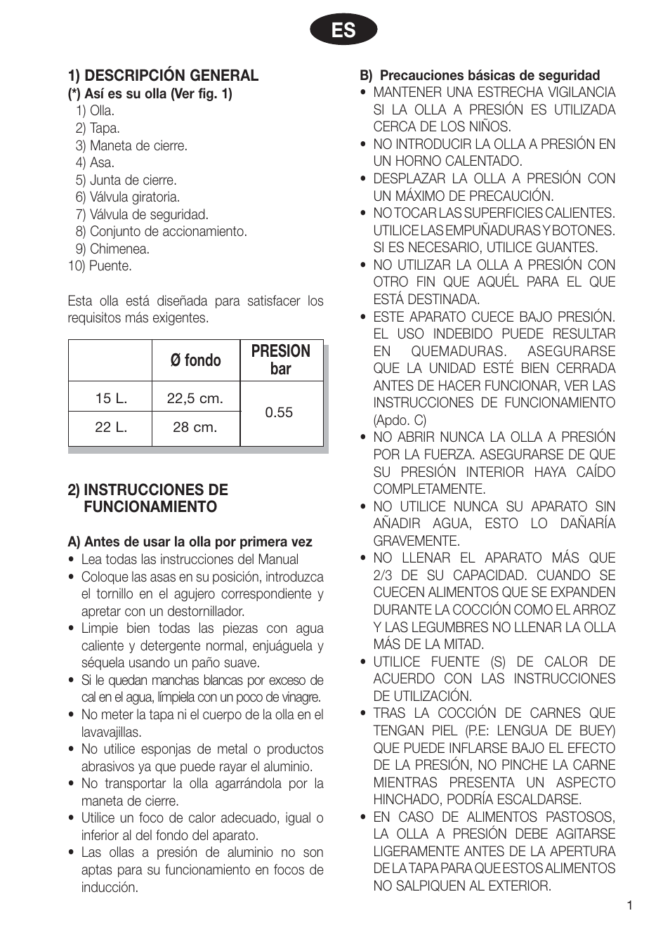 Ø fondo, Presion bar | Fagor PRACTICA User Manual | Page 3 / 36