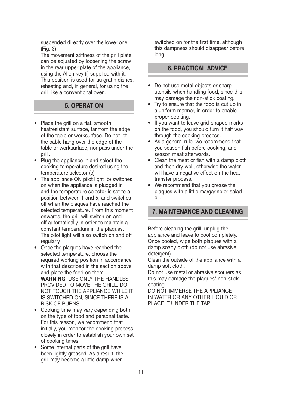 Practical advice, Operation, Maintenance and cleaning | Fagor GRP-8 User Manual | Page 12 / 17