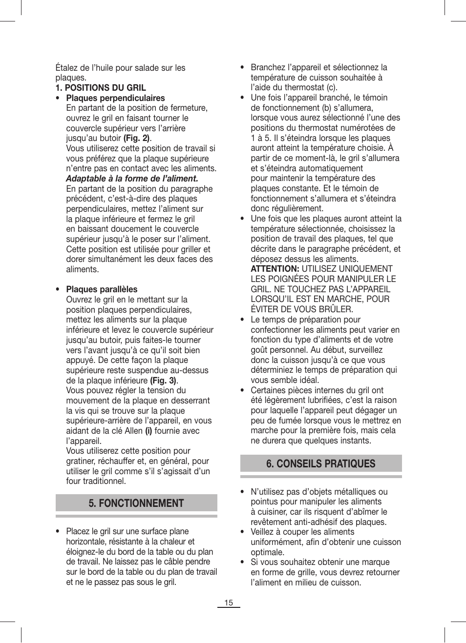Conseils pratiques, Fonctionnement | Fagor GRP-8 User Manual | Page 16 / 17