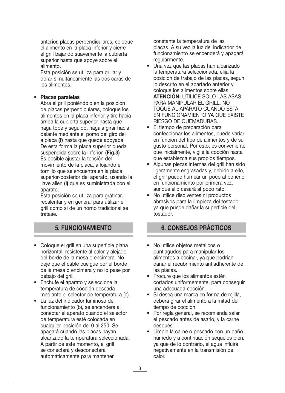 Funcionamiento 6. consejos prácticos | Fagor GRP-8 User Manual | Page 4 / 17