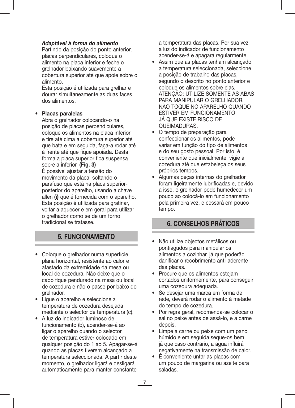 Conselhos práticos, Funcionamento | Fagor GRP-8 User Manual | Page 8 / 17