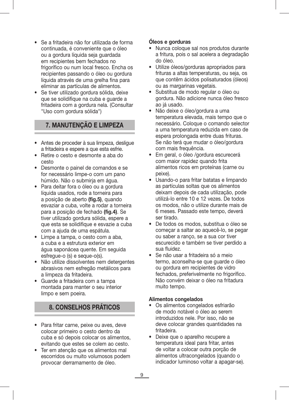 Conselhos práticos, Manutenção e limpeza | Fagor FP-7L User Manual | Page 10 / 21