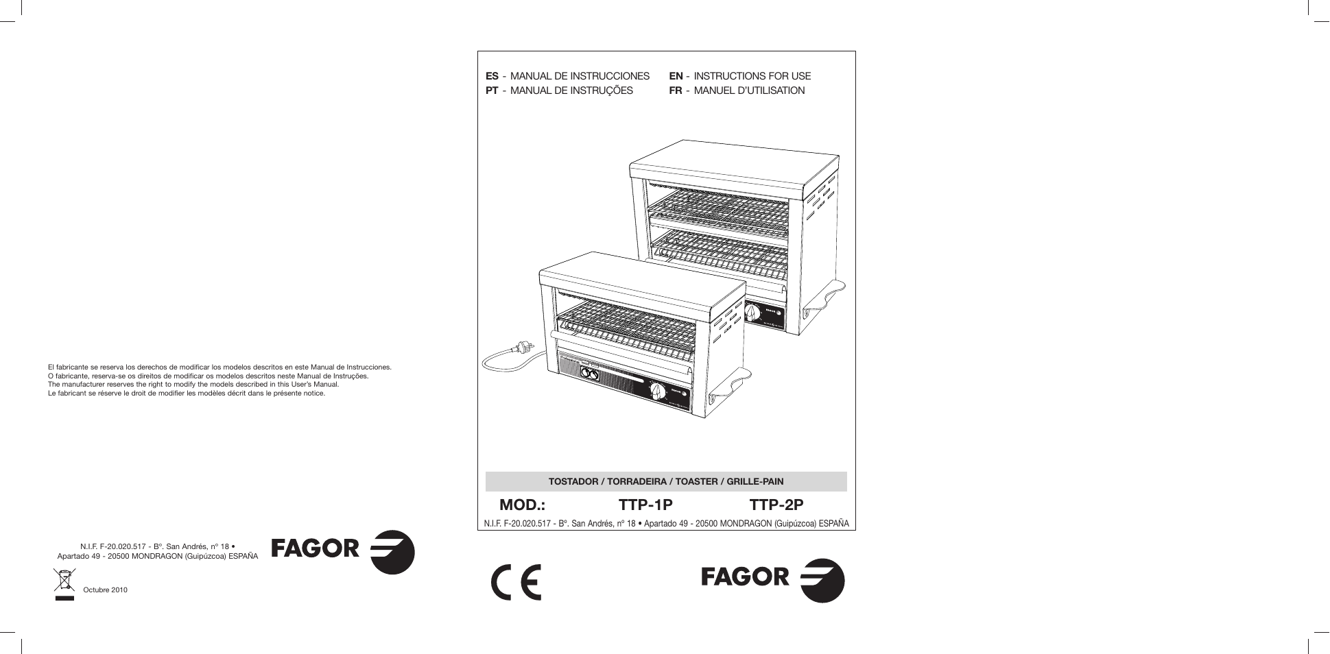 Fagor TTP-2P User Manual | 10 pages