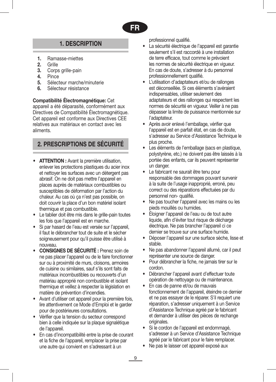 Description, Prescriptions de sécurité | Fagor TTP-2P User Manual | Page 10 / 10