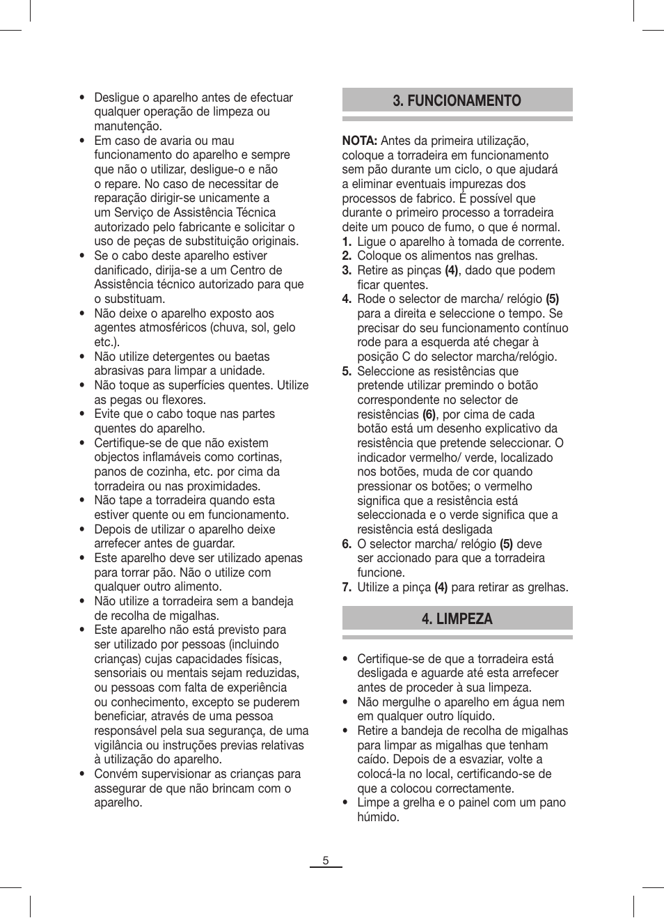 Limpeza, Funcionamento | Fagor TTP-2P User Manual | Page 6 / 10
