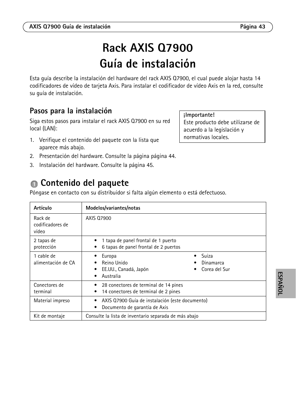 Axis Communications AXIS Q7900 Rack User Manual | Page 43 / 54
